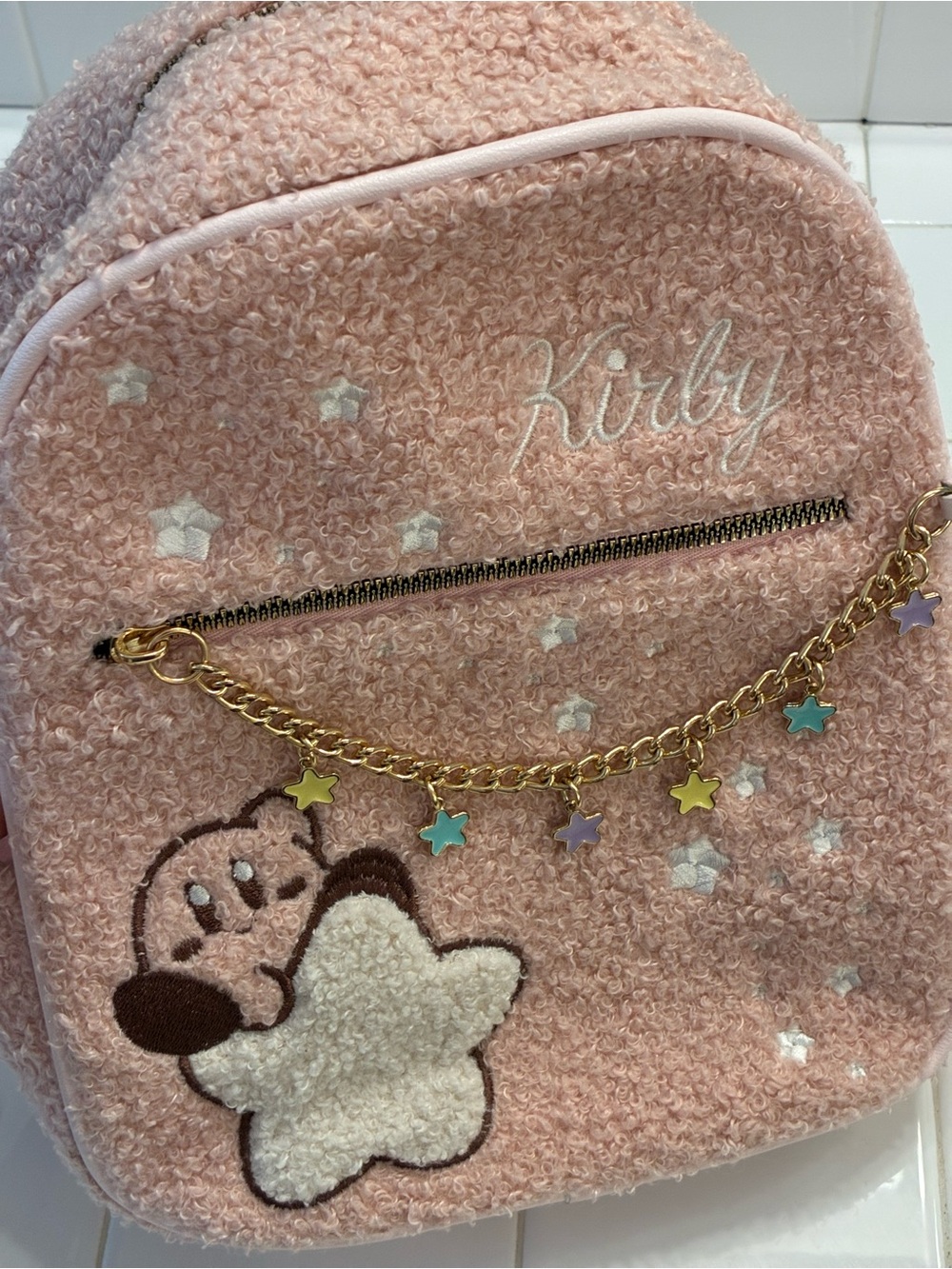 Kirby Plush Boucle Mini Backpack with Star Charm Chain
